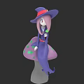 Game Movie Character With Purple Red Trim Hat Pink Hair Sitting On Purple Spotted Mushroom