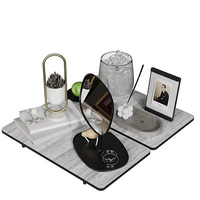 Ornamental Decor Combination With Wooden Tray Mirror Photo Frame Succulent And Jewelry Accessories 3d model