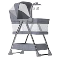 Gray Fabric Baby Crib With Breathable Mesh Sides And Metal Frame Storage Shelf