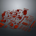 Red Hardware Tools With Assorted Parts And Accessories For DIY Projects 3d model