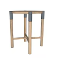 Modern Round Wooden Stool With Grey Seat And Black Accent On Leg Tops
