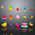Colorful Assorted Food Collection With Fruits Sweets And Desserts Like Strawberry Banana And Cake
