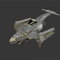 Silver Futuristic Sci-Fi Spaceship With Streamlined Design Cockpit Yellow Accents And Reflection On Dark Background