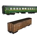 Green Passenger Train Carriage With Windows And Brown Freight Wooden Structure