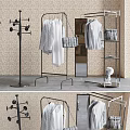 Metal Clothes Racks With Hanging Shirts Handbag Mirror And Decorative Shelves