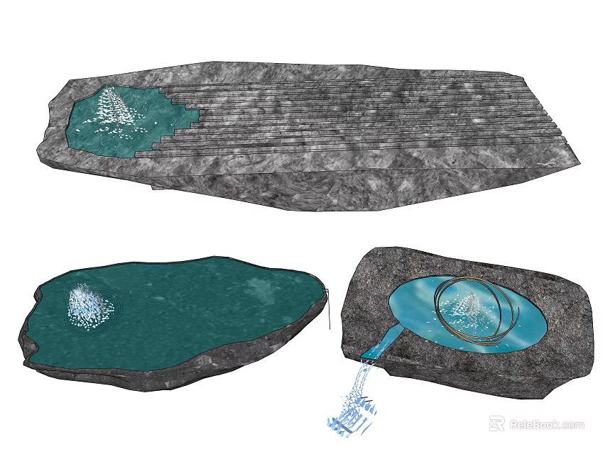 Stone Garden Ornaments Featuring Gray Green Blue Decorative Areas and Water Inspired Designs 3d model 