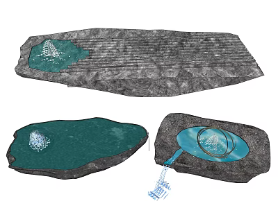 Stone Garden Ornaments Featuring Gray Green Blue Decorative Areas and Water Inspired Designs 3d model