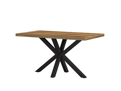 Modern Minimalist Dining Table With Wooden Striped Top And Black Cross Shaped Legs 3d model