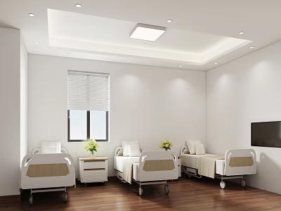 Hospital Outpatient Ward Interior With Beds And Flowers 3d model