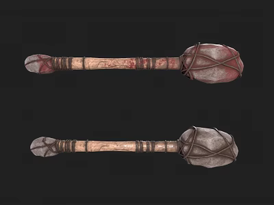 Primitive Weapon With Wooden Handle Rope Bound Head Rustic Red Gray Design Two Variants 3d model