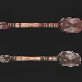 Primitive Weapon With Wooden Handle Rope Bound Head Rustic Red Gray Design Two Variants
