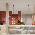 Modern Luxury Display Space With Colorful Items Display Cabinets White Counter Chairs And Plants