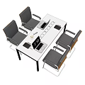 Modern Conference Table With White Tabletop Black Chairs Laptops And Documents 3d model