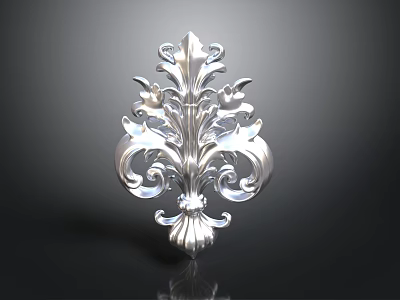 Reflective Silver Decorative Object With Plant Inspired Curled Leaves And Flower Patterns 3d model