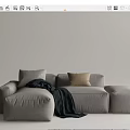 Cozy Light Gray Sectional Sofa With Soft Pillows And Dark Blanket 3d model