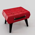 Modern Red Leather Tufted Stool With Black Metal Handle And Black Legs