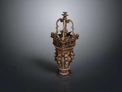 Elaborate Classical Sculpture Carving With Ornate Top Detailed Middle Section And Base 3d model
