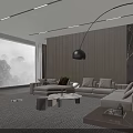 Modern Living Room With Beige Sofa Multiple Cushions Black Pendant Light And Wooden Wall Panels