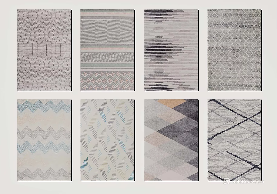 Modern Square Rugs Featuring Various Geometric Patterns And Stylish Designs 3d model