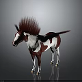 Red and White Horse Character with Dark Spiky Mane in 3D Rendering