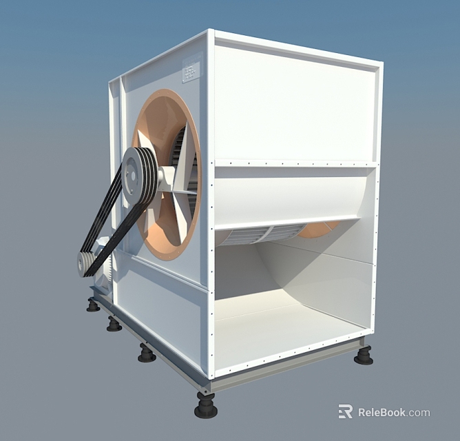 White Industrial Equipment Cabinet With Large Fan Assembly Black Brackets And Support Feet Design 3d model 