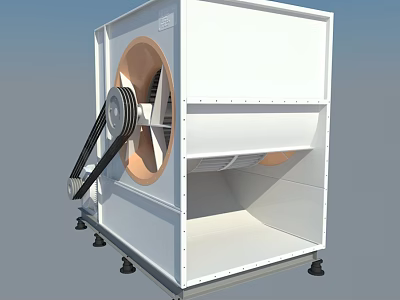 White Industrial Equipment Cabinet With Large Fan Assembly Black Brackets And Support Feet Design 3d model