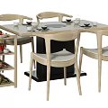Square Wooden Dining Table Set with Four Curved Back Chairs and Side Trolley