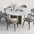 Modern Round Dining Table Set with Marble Top and Six Gray Upholstered Chairs 3d model