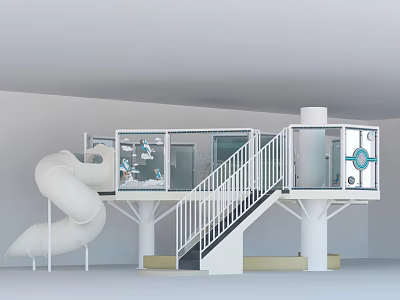Creative Garden Ornament With White Slide Staircase And Open Railed Structure 3d model