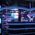 Futuristic Bar Interior With Neon Lights Dark Background And Geometric Lines