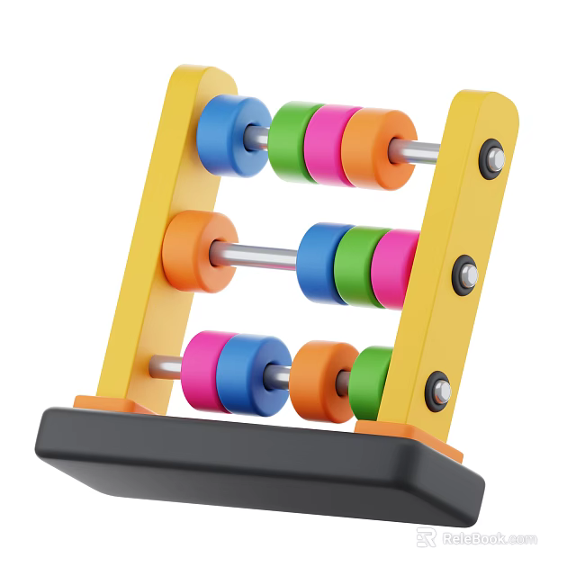 Wooden Abacus With Colorful Beads Yellow Frame Metal Rods And Black Base 3d model 