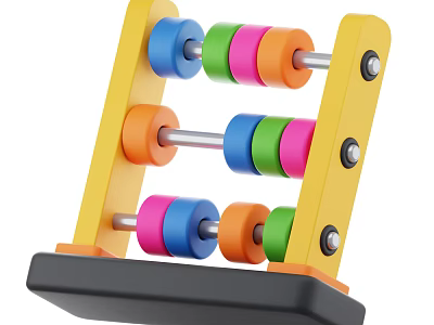 Wooden Abacus With Colorful Beads Yellow Frame Metal Rods And Black Base 3d model