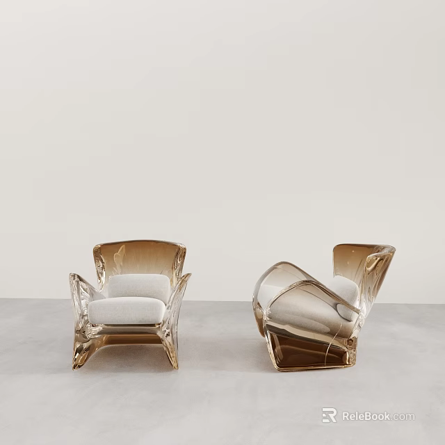 Modern Transparent Frame Leisure Chairs with Light Colored Cushions and Elegant Minimalist Style 3d model 