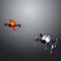 Small Orange And White Robots With Mechanical Legs On Gray Background Surface 3d model