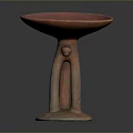 Sculptural Carving Of Red Circular Tray With Double Column Base And Decorative Clay Texture