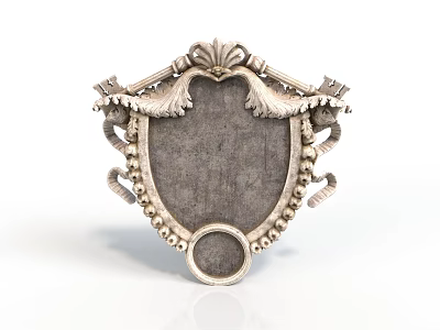 Classical Shield Shaped Sculpture Carving with Intricate Ornate Designs and Circular Base Decoration 3d model