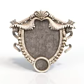 Classical Shield Shaped Sculpture Carving with Intricate Ornate Designs and Circular Base Decoration
