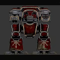 Red Mechanical Robot Character With Armor Legs Cannon Arms And Metallic Design