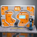 Industrial Orange Gray Gate With Number 03 Worn Texture And Control Panel