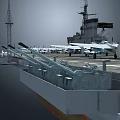 Aircraft Carrier Flight Deck with Military Jets and Island Structure