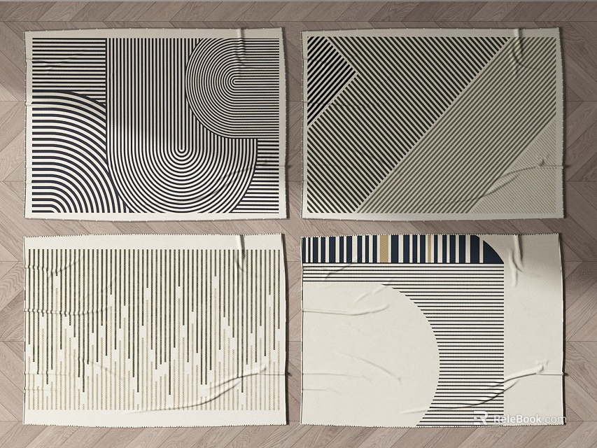 Modern Square Rugs With Various Geometric Patterns And Abstract Line Designs 3d model 