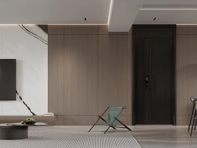 Modern Living Dining Room Interior With Wooden Walls And Minimalist Furniture Layout 3d model