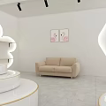 Modern Boutique Store Interior With Cloud Shaped Shelves Circular Display Platform Spotlights And Sofa