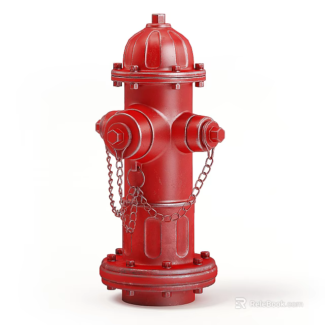 Red Fire Hydrant with Chains and Valves for Emergency Fire Safety Equipment 3d model