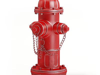 Red Fire Hydrant with Chains and Valves for Emergency Fire Safety Equipment 3d model