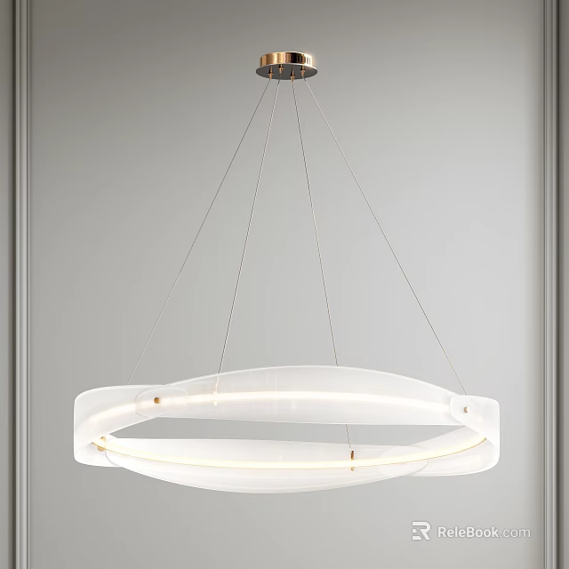 Modern Circular White Chandelier With Sleek Design And Metal Hanging Wires 3d model 