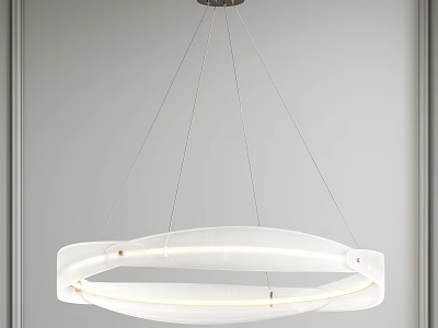 Modern Circular White Chandelier With Sleek Design And Metal Hanging Wires 3d model
