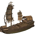 Traditional Wooden Boat With Two Masts Sails And Wooden Cabin Design