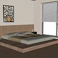 Modern Double Bed With Wooden Headboard Platform Design And Decorative Painting