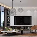 Modern Living Dining Room Interior With Sofa Dining Table And Chandelier 3d model
